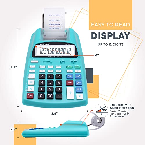 CATIGA Printing Calculator with Tape Print Out - 10 Key Adding Machine with Paper Roll, Desktop Electric Calculator for Accounting, Business, Finance, Home Office Use CP90A