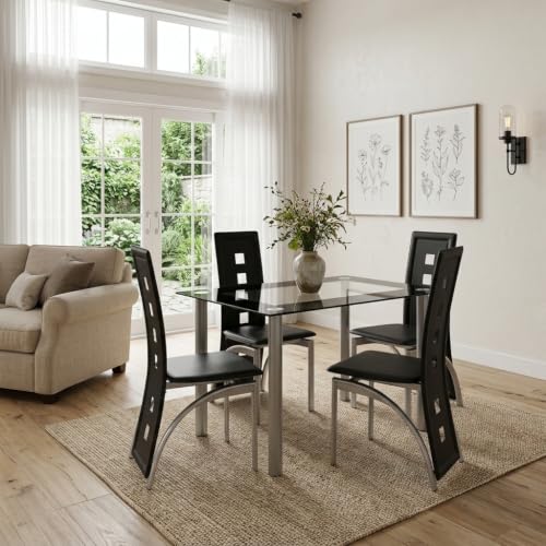 Trygoal 5-Piece Dining Table Set for 4, Table with 4 High Back Chairs, Sliver Black
