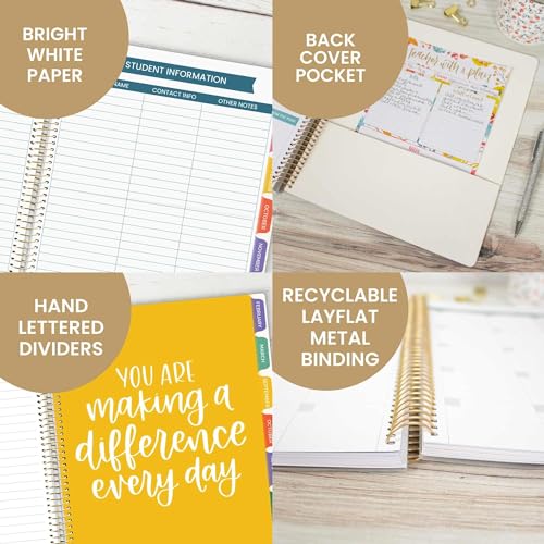 bloom daily planners Undated Academic Year Teacher Planner & Calendar - 7 Period Lesson Plan Organizer Book with Frosted Cover (9" x 11") (Interchangeable Cover) - Bold & Bright