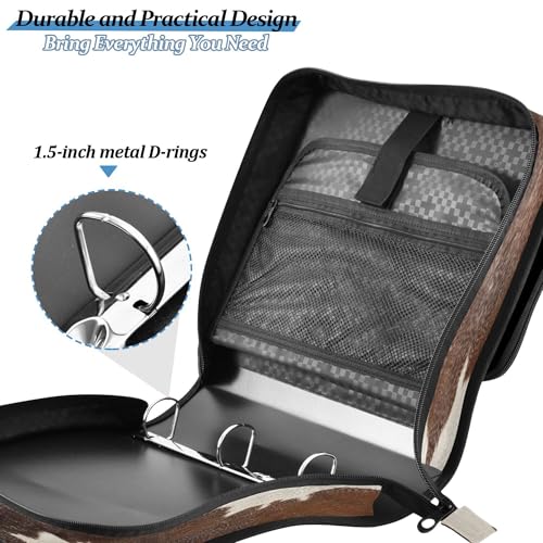 FJDENG Cow Print Waterproof 13" Binder Bag Organizer with Expandable Storage,3-Ring Zipper Binder with Shoulder Strap for School & Office