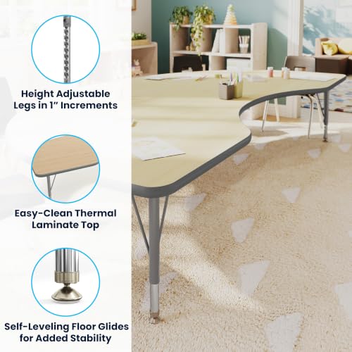 Flash Furniture 96" x 48" Kidney Activity Table, Light NAT, Short Legs