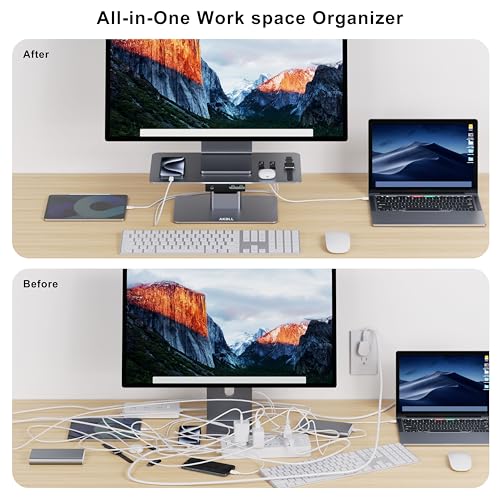 Electric Adjustable Monitor Stand, Computer Monitor Stand with Ambient LED Lighting,44LB Weight Capacity Laptop Stand for 19-40 Inch Monitor&10-16 Inch Computer MacBook Air/Pro, Dell, HP, Asus, Lenovo