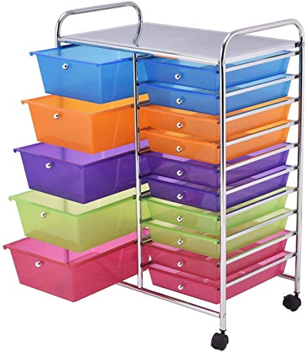 SPSUPE 15-Drawer Multipurpose Rolling Storage Cart, Utility Cart with 4 Universal Wheels, Tools Scrapbook Paper Organizer, Ideal for Office School (Multicolor)