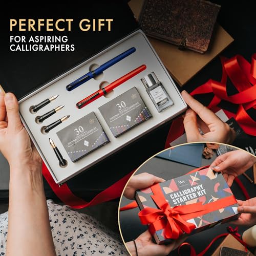 Wordsworth & Black Calligraphy Kit for Beginners, 2 Ink Pens, 5 Nibs, Blue
