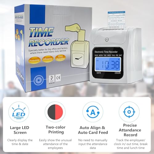 Time Clock Bundle Punch Machine Auto-Align Employee Automatic Paper Time Recorder Offline Punch Clock for Small Business, Units