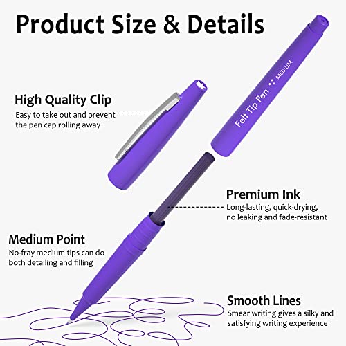 Lelix Felt Tip Pens, 40 Purple Pens, 0.7mm Medium Point, Felt Tip Markers Pens for Journaling, Writing, Note Taking, Planner, Perfect for Art Office and School Supplies