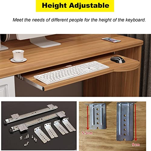 FENOKD Home Office Keyboard Mouse Slider Tray - with 14Inch Slides Rail - Steadily Pull Out Keyboard Platform Drawer - Under Desk Sliding Keyboard Shelf, Walnut, 70Cm X 26Cm.Black-60cm x 26cm