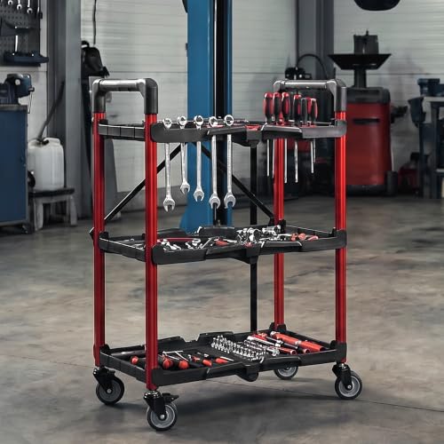 WORKPRO 3-Tier Collapsible Utility Cart, 210 LBS Cart with Wheels