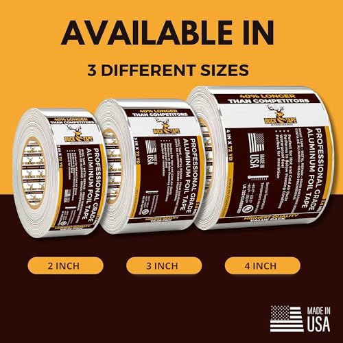 4 Pack Buck Aluminum Foil Tape – 3 Inch x 216ft (72 yd), 3.6 Mil – HVAC Tape for Ductwork, AC, Dryer Vents & Insulation – Silver Foil Tape for Metal Repair, Exhaust Sealing & Air Conditioning