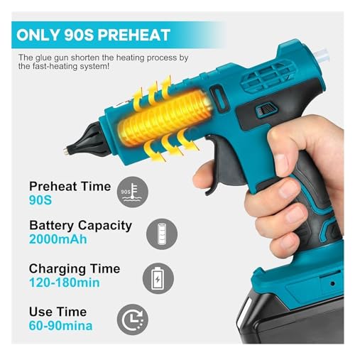 LIBODD Hot Glue Gun 600W Cordless Hot Melt Glue Gun Anti Scald Rechargeable with 2pcs 11mm Glue Sticks Home DIY Repair Tool for 18V Battery for DIY Arts, Crafts and Quick Repairs(Gun with 2 Battery)