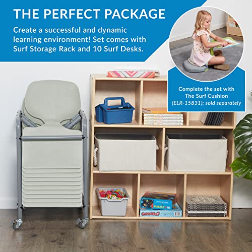 ECR4Kids The Surf Portable Lap Desk with Storage Cart, Flexible Seating, Light Grey, 10-Pack