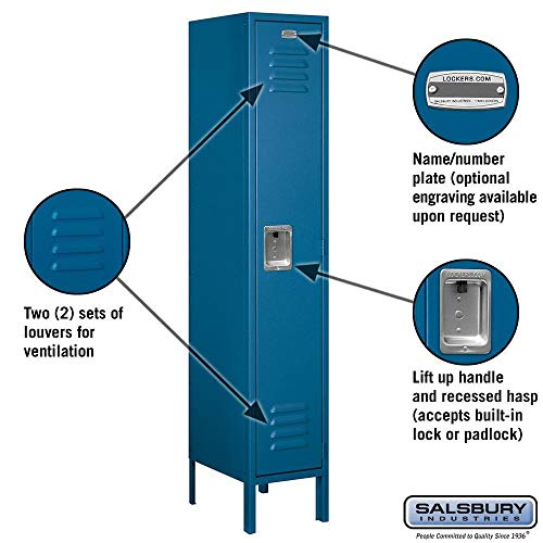 Salsbury Industries 61155BL-U Single Tier 12-Inch Wide 5-Feet High 15-Inch Deep Unassembled Standard Metal Locker, Blue