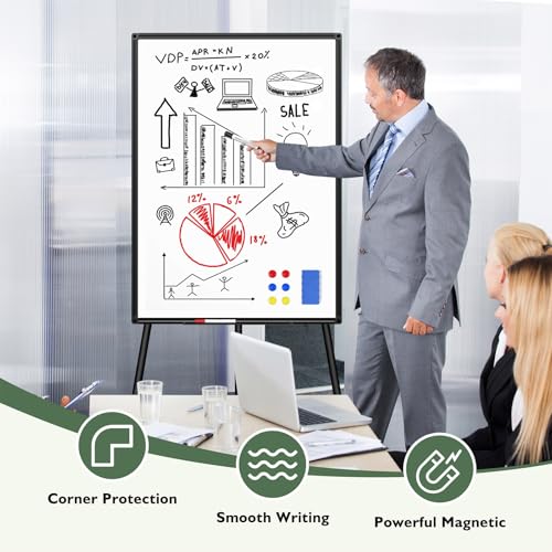 Magnetic Whiteboard Black Easel Stand, Dry Erase White Board with Stand