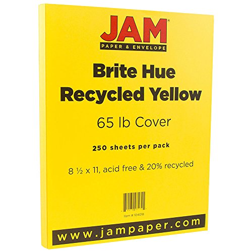JAM PAPER Colored 65lb Cardstock - 8.5 x 11 Coverstock - 176 gsm - Yellow Recycled - 250 Sheets/Ream