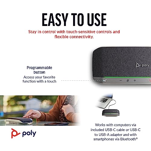Poly Sync 20 USB-C Personal Portable Smart Speakerphone (Plantronics) – Noise/Echo Reduction -Works w/Teams, Zoom, PC, Mac, Mobile – Amazon Exclusive