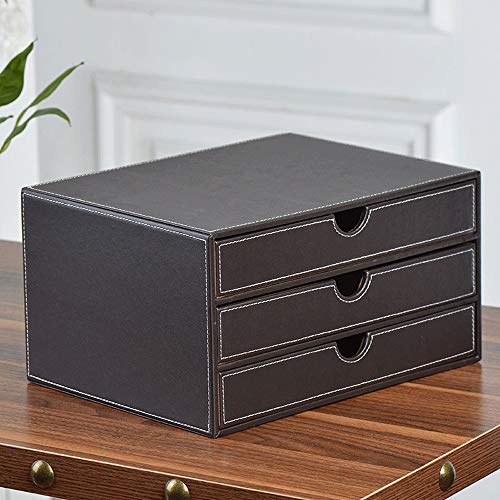 AFPSDLFJDLS File manager- Stacking Letter Leather Office Desk Supply Organizer, 3-Tier Files Sorter Workplace Desktop Storage