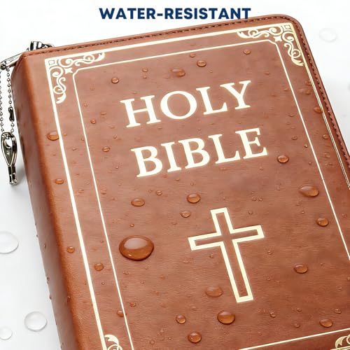 POCHAR Hidden Bible Book Safe with Zipper, Faux Leather Secret Storage Case