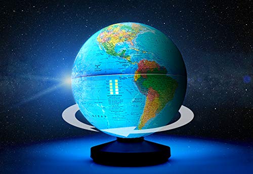 Replogle Self-Rotating Illuminating Globe - Blue - Physical, Political - Plastic Base - Globe