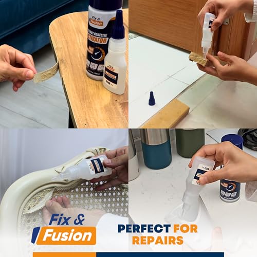 FIX & FUSION Ca Super Glue (3.5 Oz) with Activator Spray (13.5 Fl Oz) Set, Fast Adhesive/Cyanoacrylate Glue & Instant Activator for Woodworking, Plastic, Rubber, Granite, DIY & Industrial, (2 Pack)