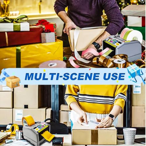 Electric Adjustable Tape Cutting Machine, Auto Manual Dual Mode Tape Dispenser, 5-999mm Length 6-60mm Width, Fits Adhesive Tape, Foil & Protective Film for Factory and Office Packing