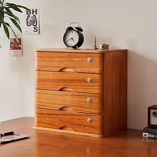 EliteBloom Desktop Organizer Storage Box - Desktop File Cabinet, Desktop Drawer Cabinet with Lock, Wooden File Cabinet, 1/2/3/4 Tier Flat File Cabinet Storage, Desktop Storage Cabin,C-4 Drawer