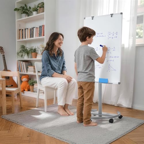 MAKELLO Rolling Whiteboard 36x24 in, Flip Chart Stand, Whiteboard on Wheels