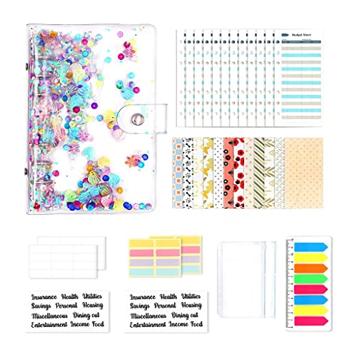 Cash Envelopes for Budgeting Saving, A6 Glitter Budget Binder with Zipper, Sheets