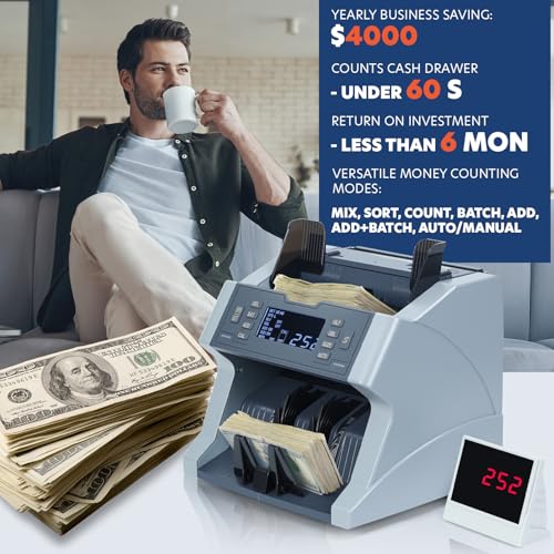 Usofrint Money Counter Machine, High-Speed Cash Counter Machine with UV/MG/IR Detection, 900/1200/1500 Bills/Min Counterfeit Bill Detector, for USD/CAD/MXN/GBP/EUR, LCD Display for Bank/Retail/Office