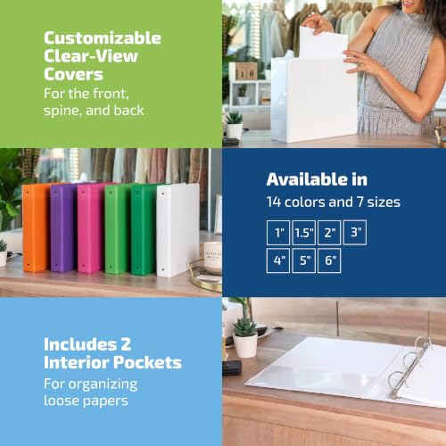 Easyview 3-Ring Binder, Clear-View Cover, 4" D Rings, Red, 4 Pack