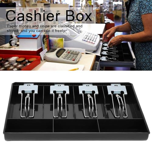 Cash Drawer Register Insert Tray Replacement Cashier with Metal Clip 4 Bills 3 for Petty Cash Money Storage Box(Black)