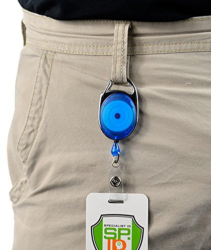 Bulk 100 Pack - Premium Carabiner Clip Badge Reels - Retractable I.D. Card Holders with Carabiner Belt Loop Clip and ID Strap - Cute Heavy Duty Oval Shaped Badge Holders with Smooth Cord Pull (Blue)