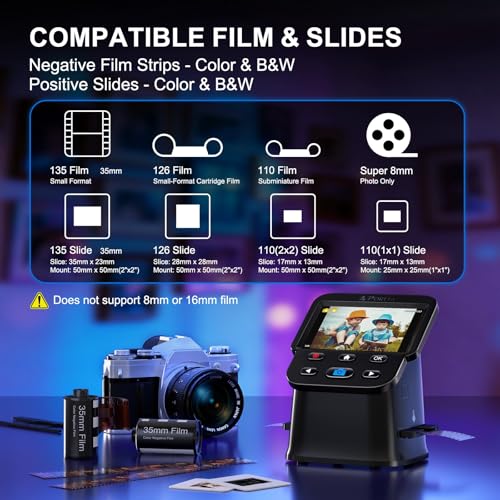 PORTTA Film Scanner with 5" LCD Screen, 22MP Slide & Negative Scanner, Converts 135, 126, 110 Film & Slides to Digital Photos, HDMI Output, SD Card Storage, No Computer Required