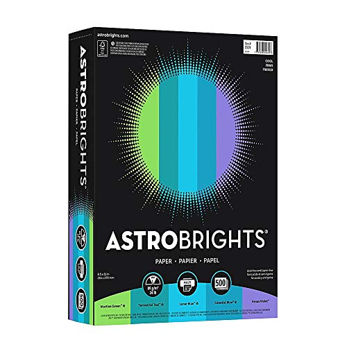 Astrobrights Color Paper - "Cool" Assortment, 24 lb Bond Weight, 8.5 x 11, Assorted Cool Colors, 500/Ream