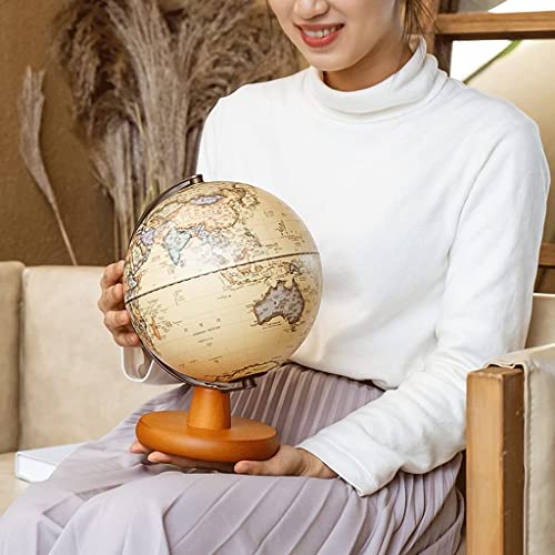 seDFHdry Globes, Lighted Led Antique with Wooden Stand 3 Sizes Educational World Map(20cm)