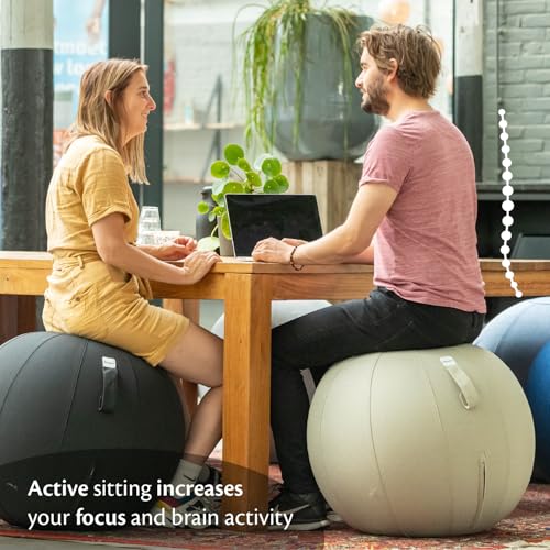 Backerz Balance Ball Chair for Office & Home - Ergonomic Exercise Ball for Posture & Back Pain Relief, Yoga Ball Chair - Sitting Ball with Washable Linen Cover