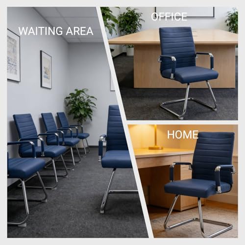Whiterye Faux Leather Office Desk Chair No Wheels, Mid-Back, Blue