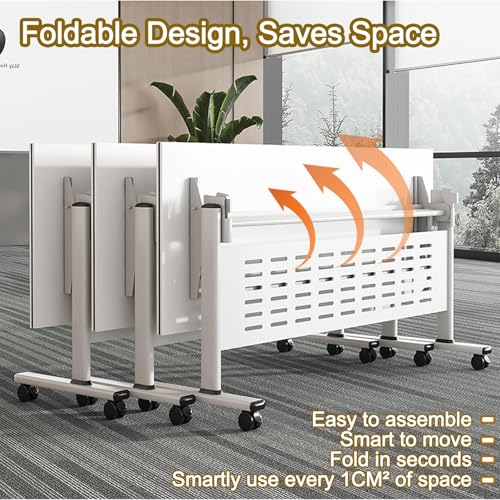 Conference Room Table 1/2/4/6/8 Pack Folding Conference Table, Office Training Room Table with Silent Wheels, Modern Meeting Table for Office ClassroomFlip Top Rolling Seminar Meeting(1pack,47x24x30in
