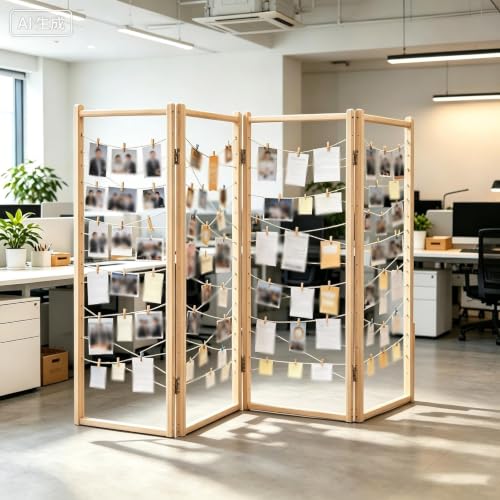 4 Panel Wooden Folding Display Board, Large Freestanding Picture Stand