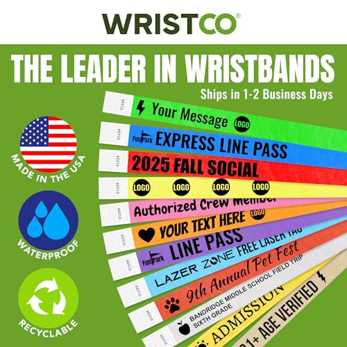 WristCo Berry Custom Imprint Wristbands - 10,000 Tyvek - Select Qty