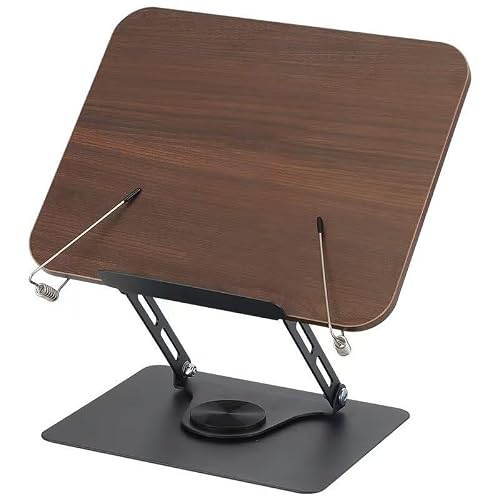 BXFIRS Aluminum Alloy Book Stand Wood Reading Rack 360° Rotation Holder(Walnut)