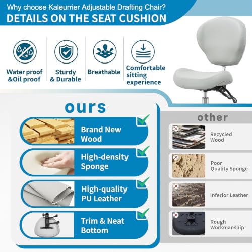 Kaleurrier Adjustable Stools Drafting Chair: with Back Rest & Foot Rest