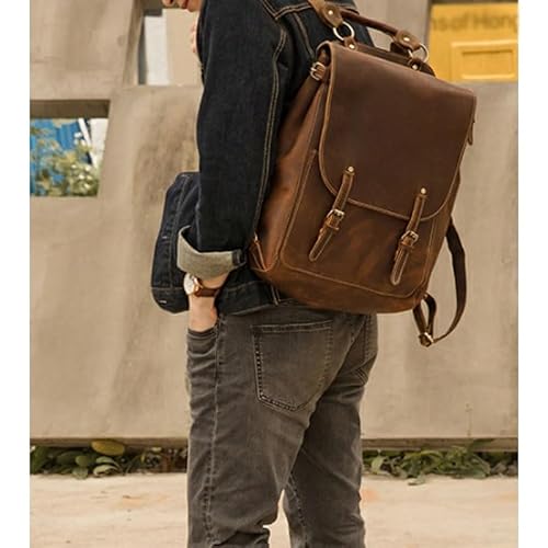 AODFDSJH Business Fashion Brown Cowhide Backpack Travel Computer Bag Outdoor Portable Daily Commute