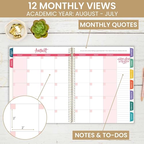 bloom daily planners Undated Academic Year Teacher Planner & Calendar - 7 Period Lesson Plan Organizer Book with Frosted Cover (9" x 11") (Interchangeable Cover) - Bold & Bright