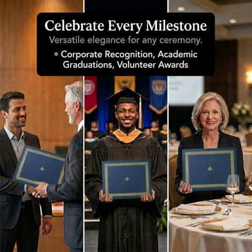 PaperDirect Elite Certificate Jackets, 9 Inches x 12 Inches Folded, Blue with Gold Foil, Certificate Cover for School, Work, Diplomas, Graduation & Awards, Certificate Holder, 50 Count
