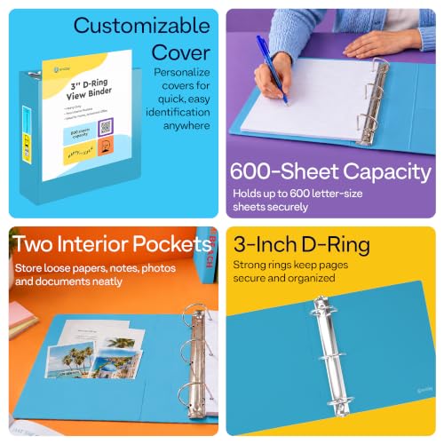 Enday 3 Inch Bulk 24-Pack Mix 3 Ring Binder Clear View Presentation Binder Assorted colors multi-pack 3-ring presentation view binder with pockets Heavy duty bulk supplies for school & office folders.