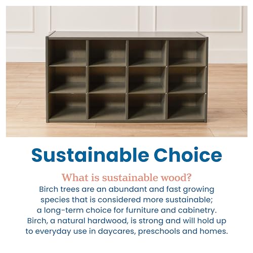 ECR4Kids Streamline 12 Cubby Tray Storage Cabinet, 3x4, Classroom Furniture, Grey Wash