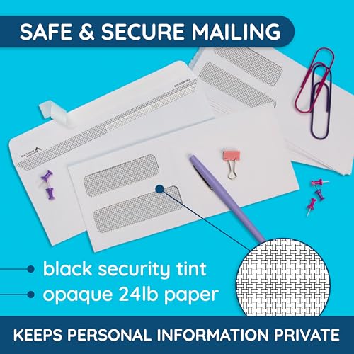Blue Summit Supplies 500#10 Double Window Security Envelopes, Self Seal