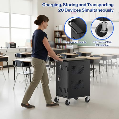 POCHAR Fully Assembled 20 Devices Laptop Charging Cart for Chromebook iPad
