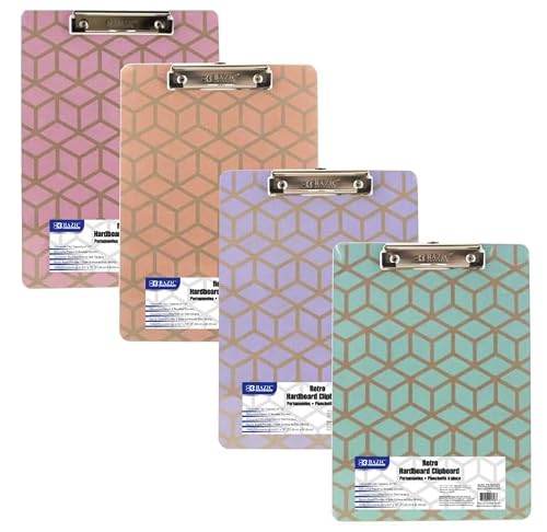 24 Pack, Standard Size Retro Hardboard Clipboard w/Low Profile Clip