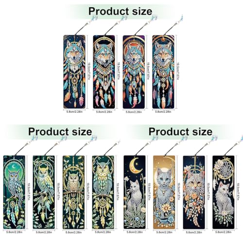 12Pcs Dreamcatcher Animals DIY Diamond Art Painting Bookmark with Crystal